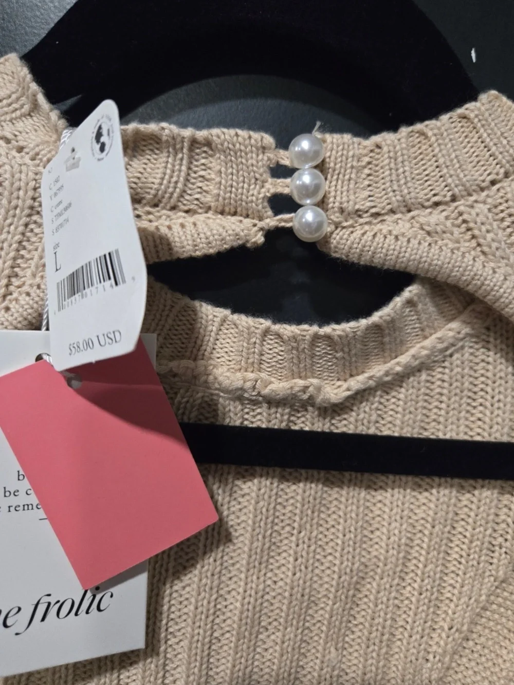 Free people cropped open tie back sweater L NWT Tan